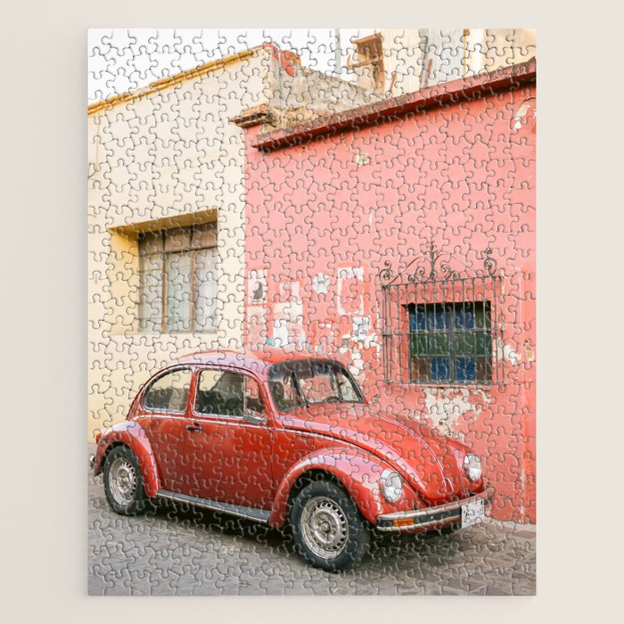 The Red Retro Car of Oaxaca Jigsaw Puzzle Gallery Image 1