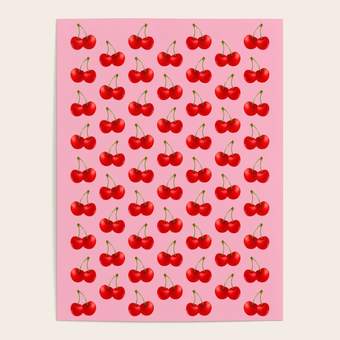 Y2K Cherries - Pink Pattern Large Poster Gallery Image 4