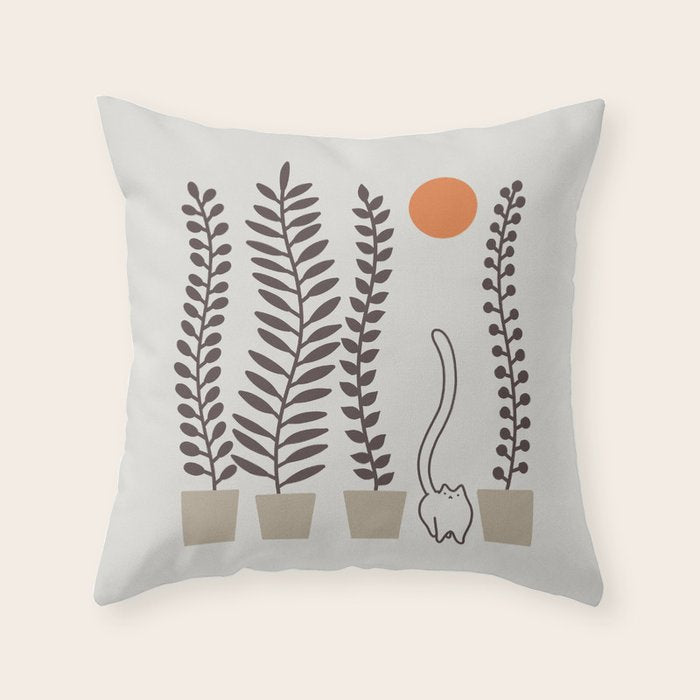 Cat and Plant 64: Dancing Tail Throw Pillow Gallery Image 6