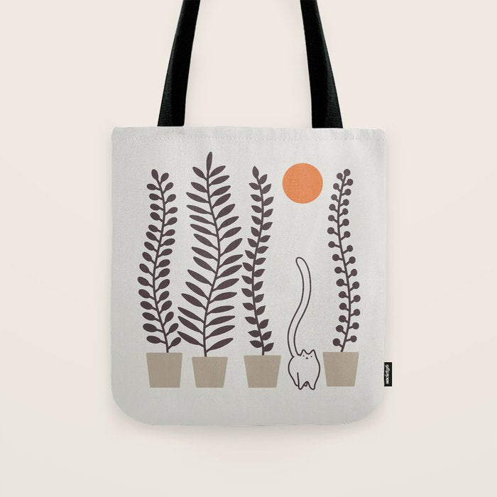 Cat and Plant 64: Dancing Tail Tote Bag Gallery Image 1