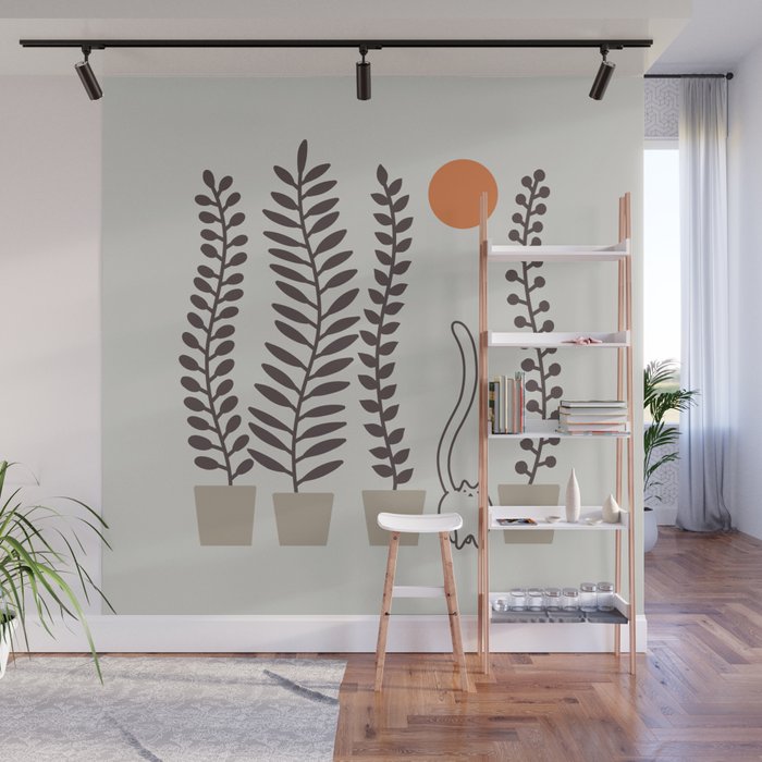 Cat and Plant 64: Dancing Tail Wall Mural Gallery Image 1