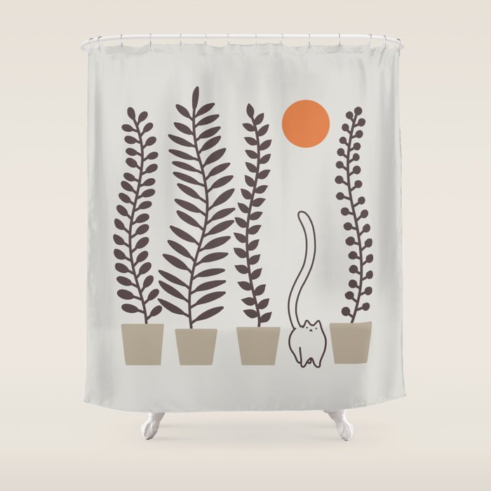 Cat and Plant 64: Dancing Tail Shower Curtain Gallery Image 1