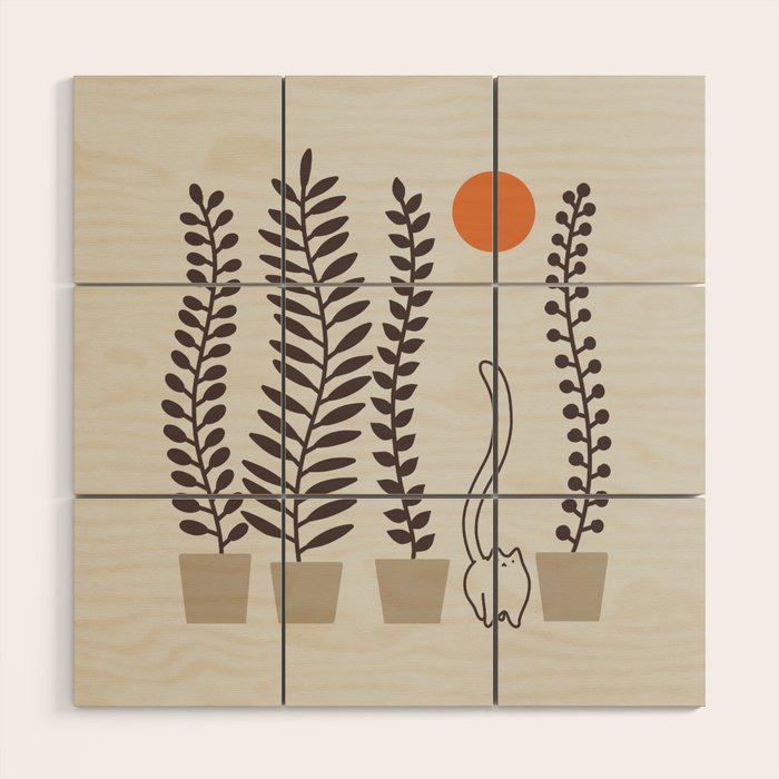 Cat and Plant 64: Dancing Tail Wood Wall Art Gallery Image 1