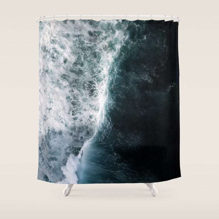 Oceanscape - White and Blue Shower Curtain Gallery Image 1