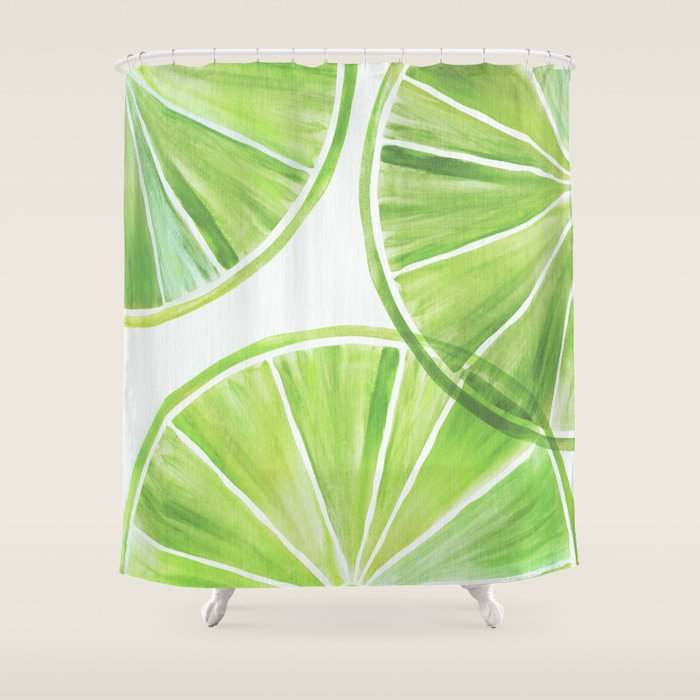 Fresh Lime Citrus Abstract Watercolor Shower Curtain Gallery Image 1