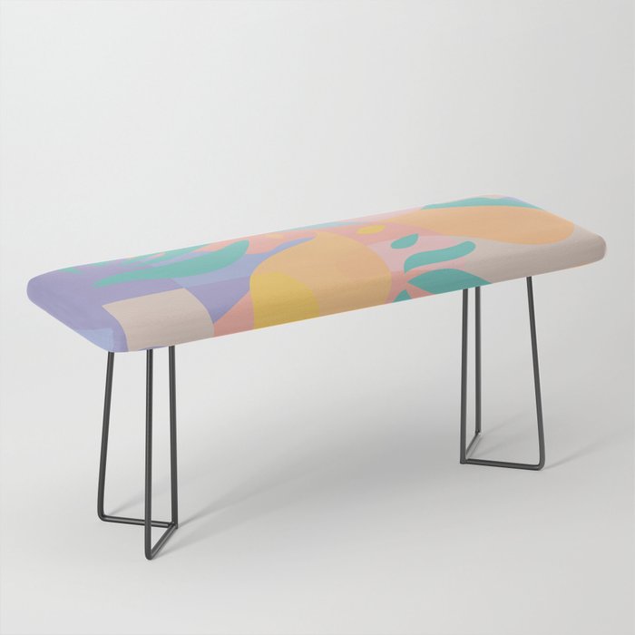 Lemons in Amalfi / Abstract shapes, Pink, Turquoise, Yellow, Lavender Bench Gallery Image 1