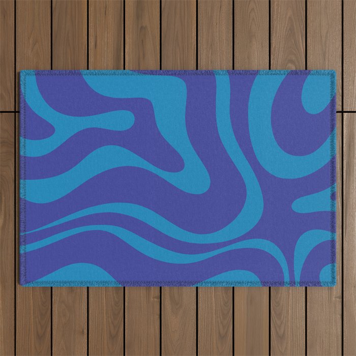 Bold Blue Modern Retro Liquid Swirl Abstract Pattern Outdoor Rug Gallery Image 1