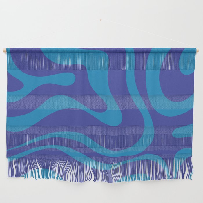 Bold Blue Modern Retro Liquid Swirl Abstract Pattern Wall Hanging Gallery Image 1