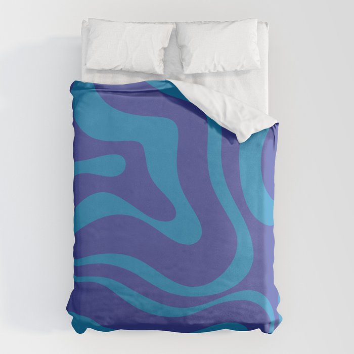 Bold Blue Modern Retro Liquid Swirl Abstract Pattern Duvet Cover Gallery Image 1