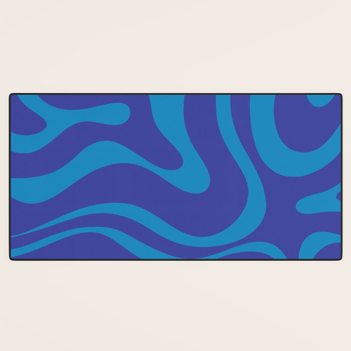 Bold Blue Modern Retro Liquid Swirl Abstract Pattern Desk Mat Gallery Image 3