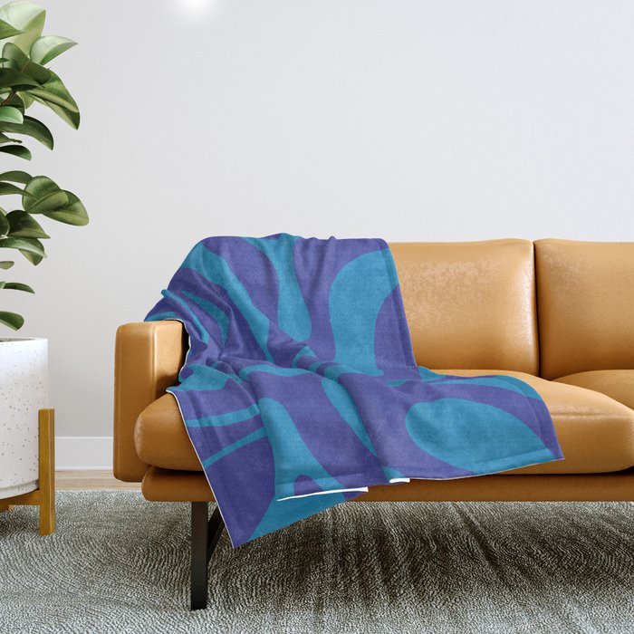 Bold Blue Modern Retro Liquid Swirl Abstract Pattern Throw Blanket Gallery Image 1
