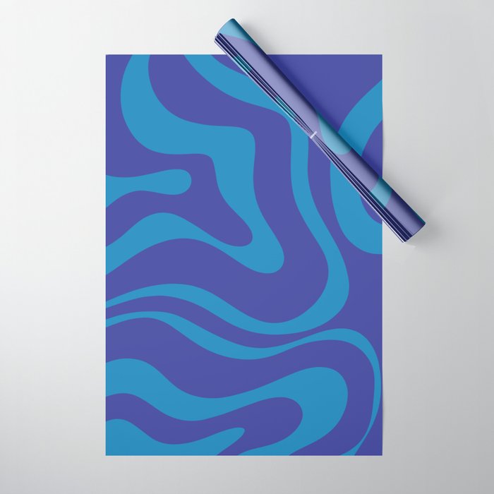 Bold Blue Modern Retro Liquid Swirl Abstract Pattern Wrapping Paper Gallery Image 1