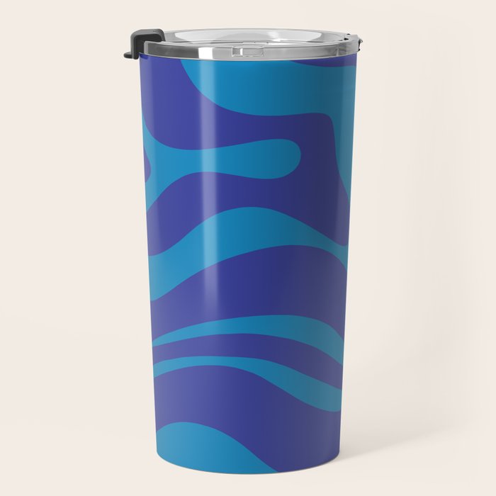 Bold Blue Modern Retro Liquid Swirl Abstract Pattern Travel Mug Gallery Image 3