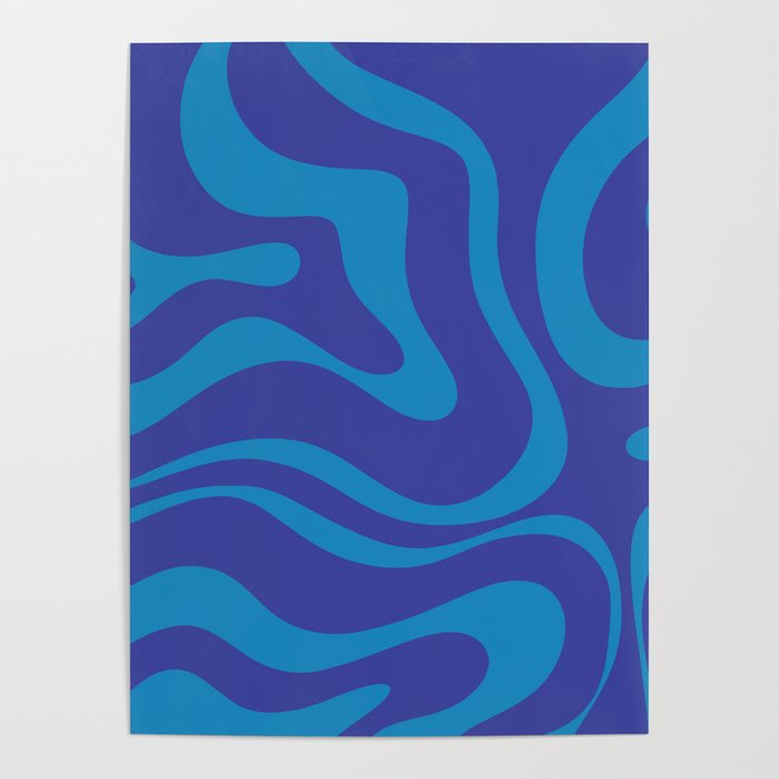 Bold Blue Modern Retro Liquid Swirl Abstract Pattern Poster Gallery Image 1