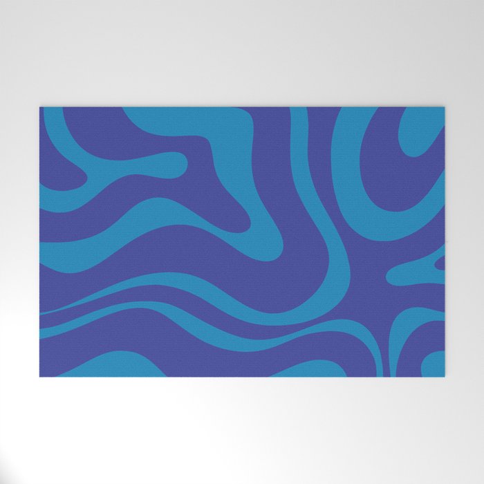 Bold Blue Modern Retro Liquid Swirl Abstract Pattern Welcome Mat Gallery Image 1