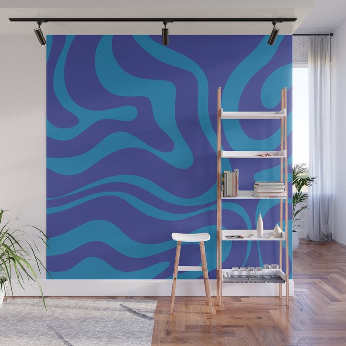 Bold Blue Modern Retro Liquid Swirl Abstract Pattern Wall Mural Gallery Image 1