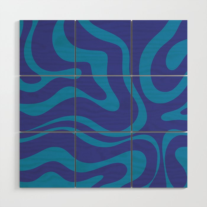 Bold Blue Modern Retro Liquid Swirl Abstract Pattern Wood Wall Art Gallery Image 1