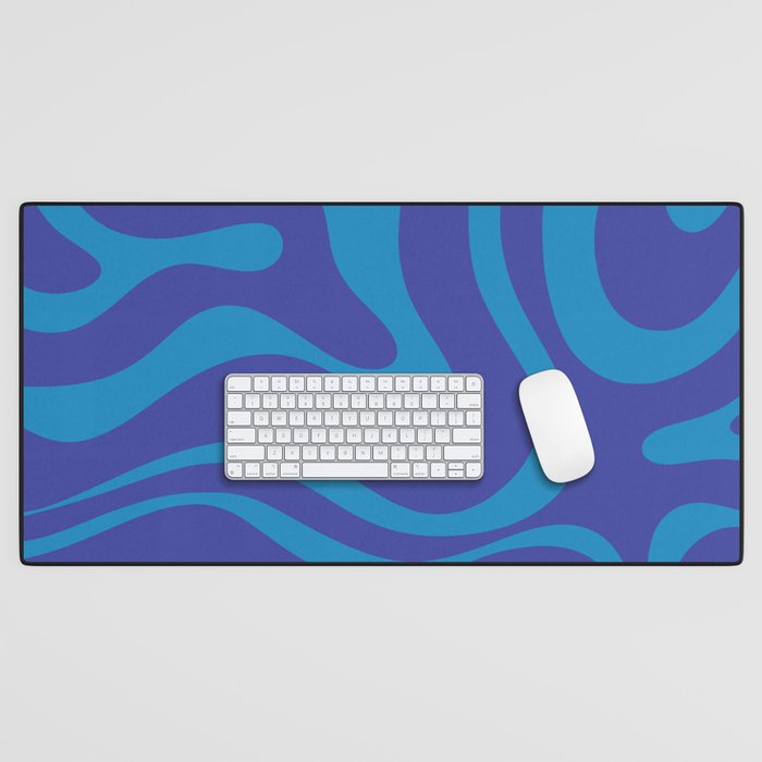 Bold Blue Modern Retro Liquid Swirl Abstract Pattern Desk Mat Gallery Image 1