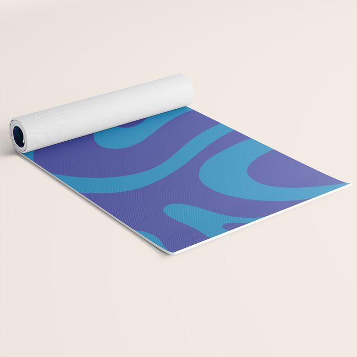 Bold Blue Modern Retro Liquid Swirl Abstract Pattern Yoga Mat Gallery Image 2