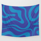 Bold Blue Modern Retro Liquid Swirl Abstract Pattern Wall Tapestry Gallery Image 4