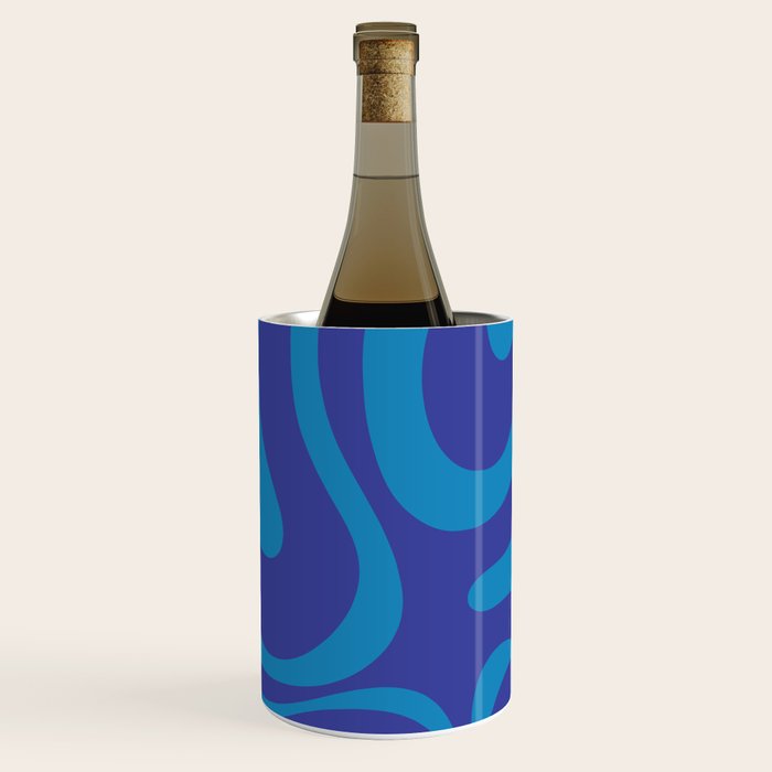 Bold Blue Modern Retro Liquid Swirl Abstract Pattern Wine Chiller Gallery Image 3