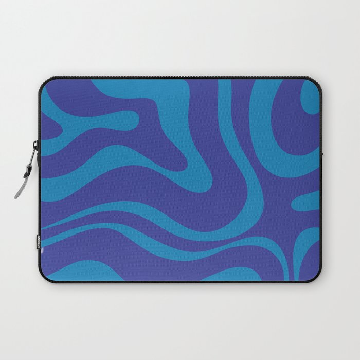 Bold Blue Modern Retro Liquid Swirl Abstract Pattern Laptop Sleeve Gallery Image 1