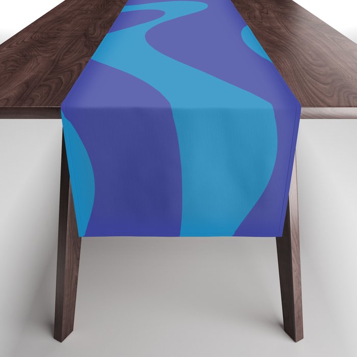 Bold Blue Modern Retro Liquid Swirl Abstract Pattern Table Runner Gallery Image 1