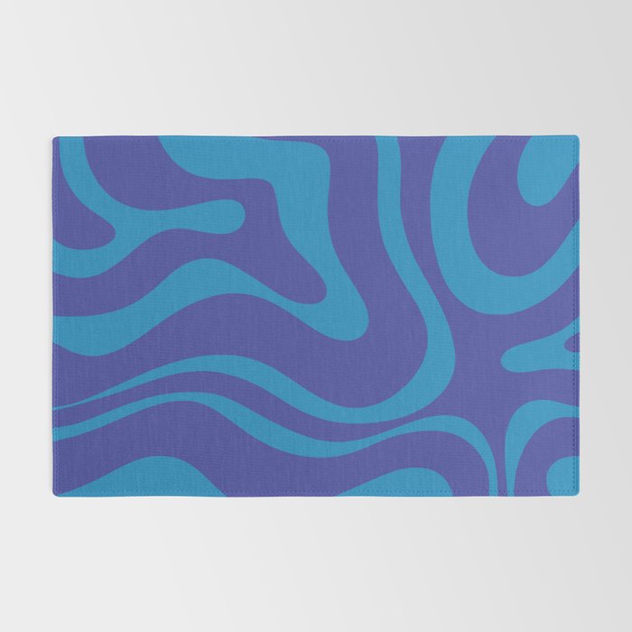 Bold Blue Modern Retro Liquid Swirl Abstract Pattern Rug Gallery Image 2