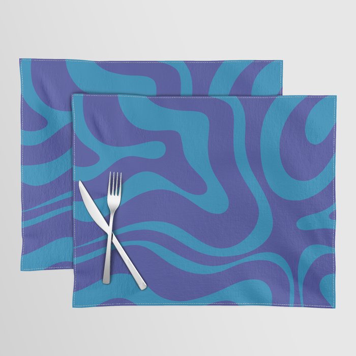 Bold Blue Modern Retro Liquid Swirl Abstract Pattern Placemat Gallery Image 1