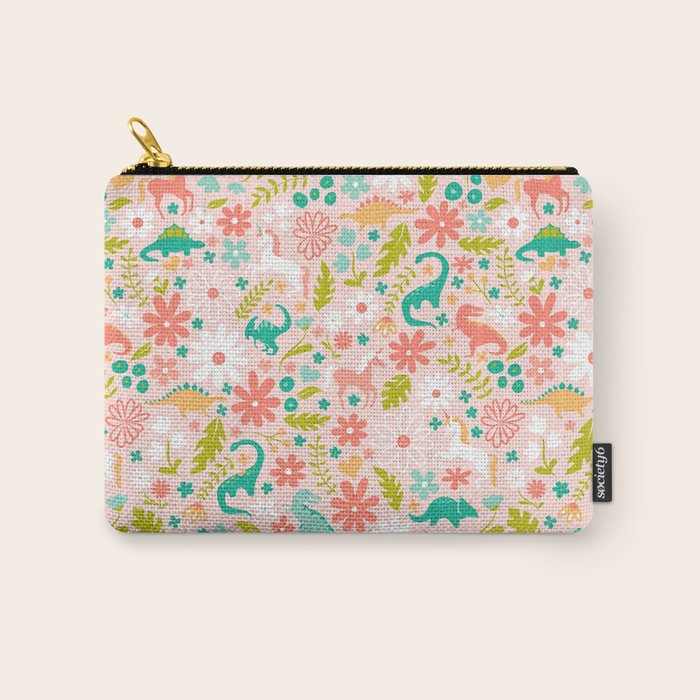 Dinosaurs + Unicorns in Pink + Teal Carry All Pouch Gallery Image 1