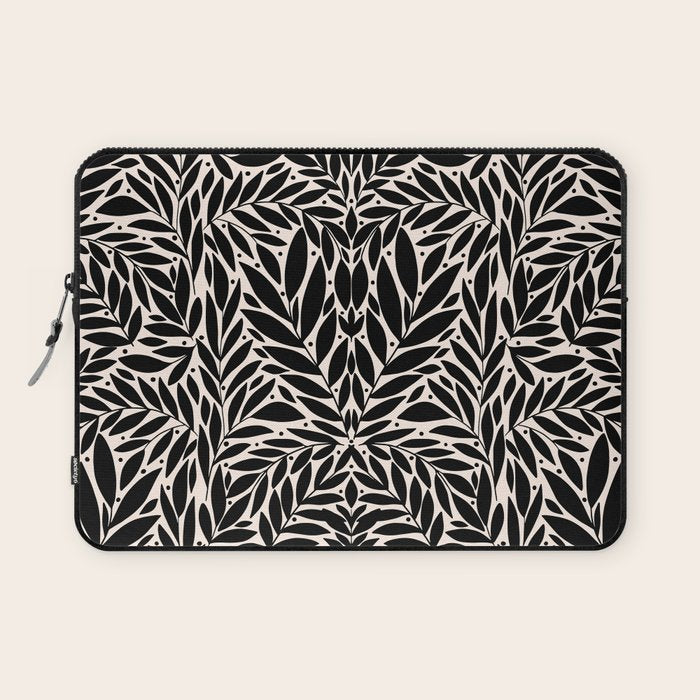 Black and White Folk Leaves  Laptop Sleeve Gallery Image 1