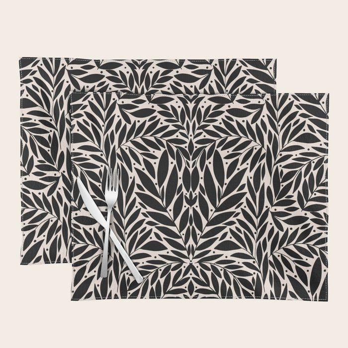Black and White Folk Leaves  Placemat Gallery Image 1