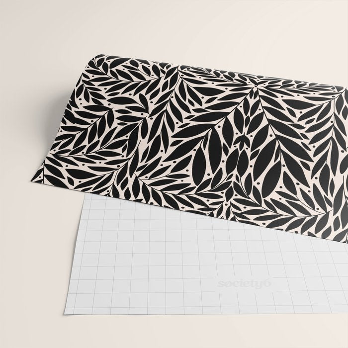 Black and White Folk Leaves  Wrapping Paper Gallery Image 2