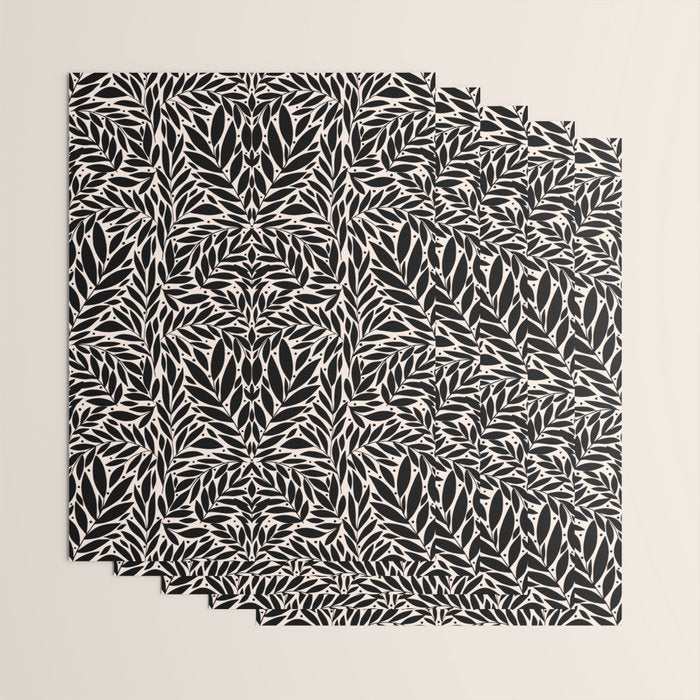 Black and White Folk Leaves  Wrapping Paper Gallery Image 3