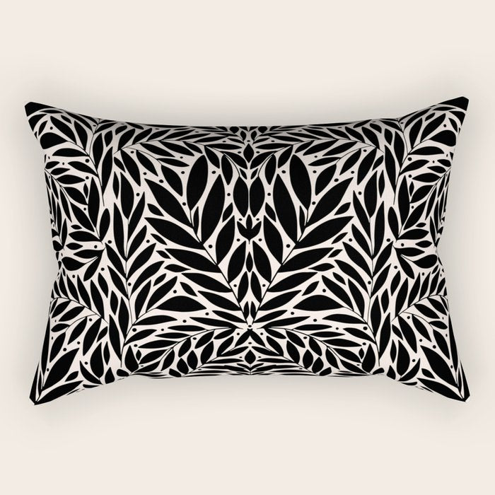 Black and White Folk Leaves  Rectangular Pillow Gallery Image 2