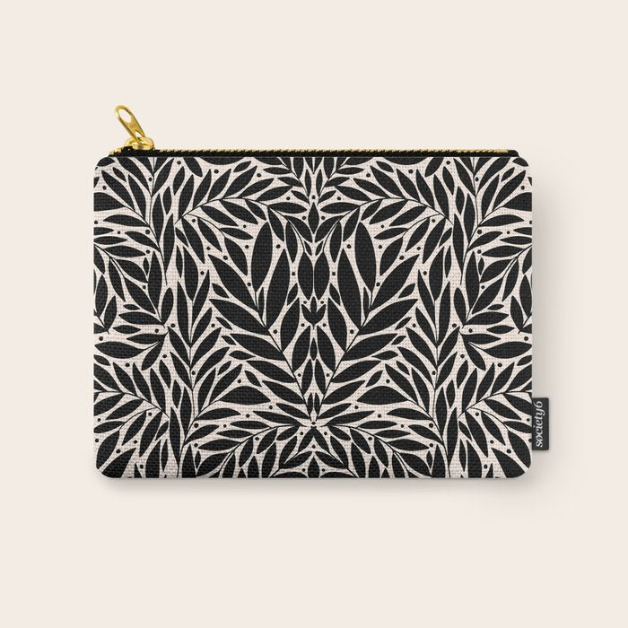 Black and White Folk Leaves  Carry All Pouch Gallery Image 1