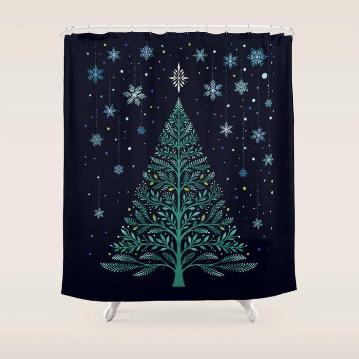 Christmas Night Tree-Snowy Shower Curtain Gallery Image 1