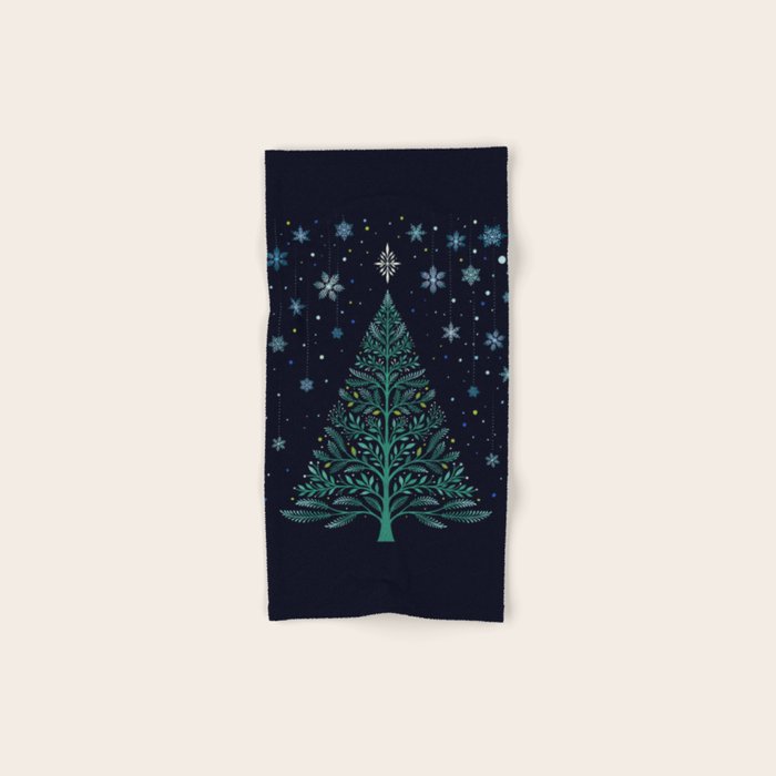 Christmas Night Tree-Snowy Bath Towel Gallery Image 1
