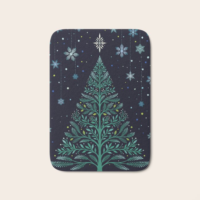 Christmas Night Tree-Snowy Bath Mat Gallery Image 1