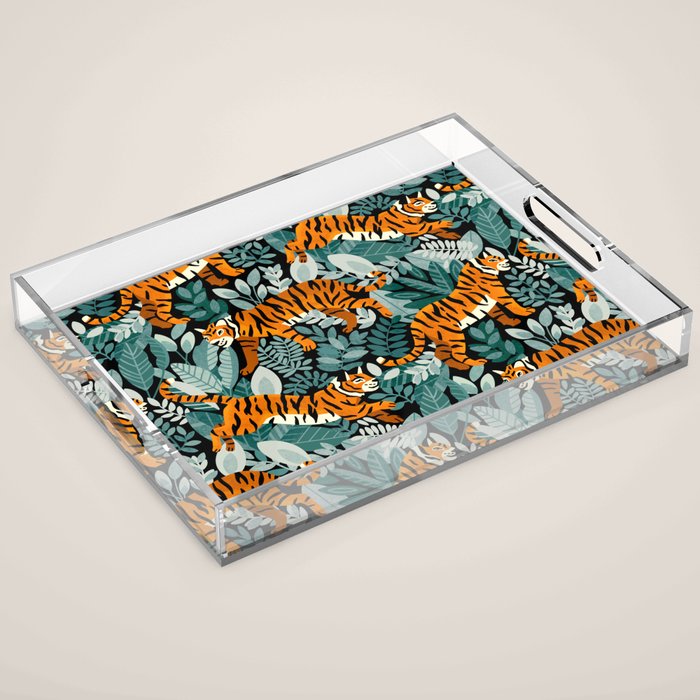Bengal Tiger Teal Jungle Acrylic Tray Gallery Image 1