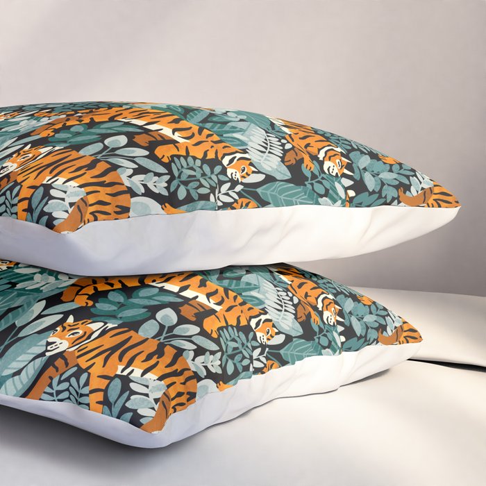 Bengal Tiger Teal Jungle Pillow Sham Gallery Image 3
