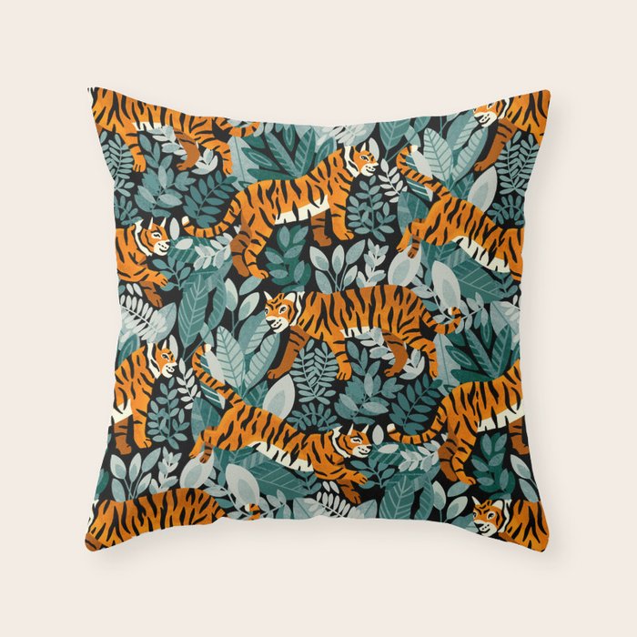 Bengal Tiger Teal Jungle Throw Pillow Gallery Image 1