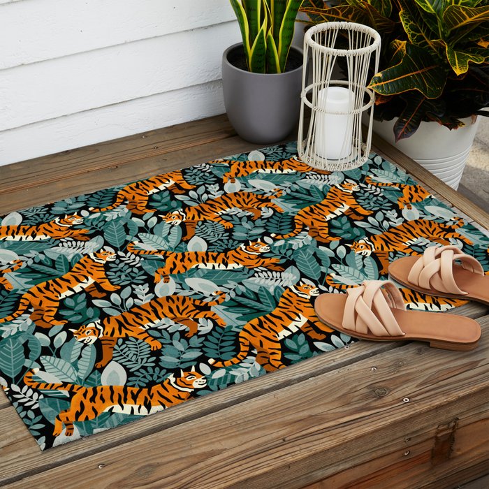 Bengal Tiger Teal Jungle Outdoor Rug Gallery Image 2