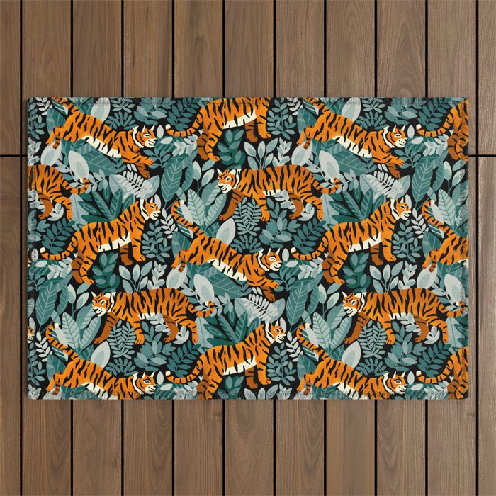 Bengal Tiger Teal Jungle Outdoor Rug Gallery Image 1