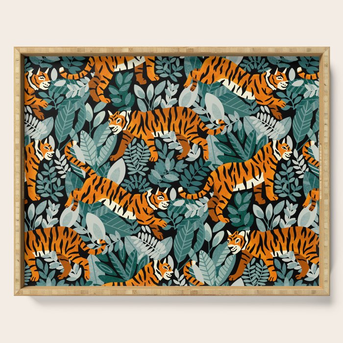 Bengal Tiger Teal Jungle Serving Tray Gallery Image 1