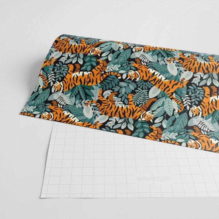 Bengal Tiger Teal Jungle Wrapping Paper Gallery Image 2