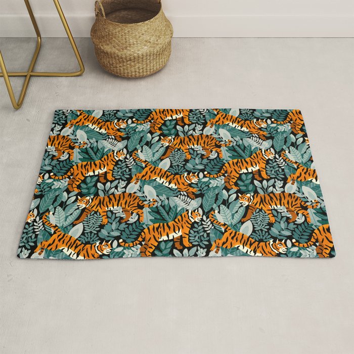 Bengal Tiger Teal Jungle Rug Gallery Image 1