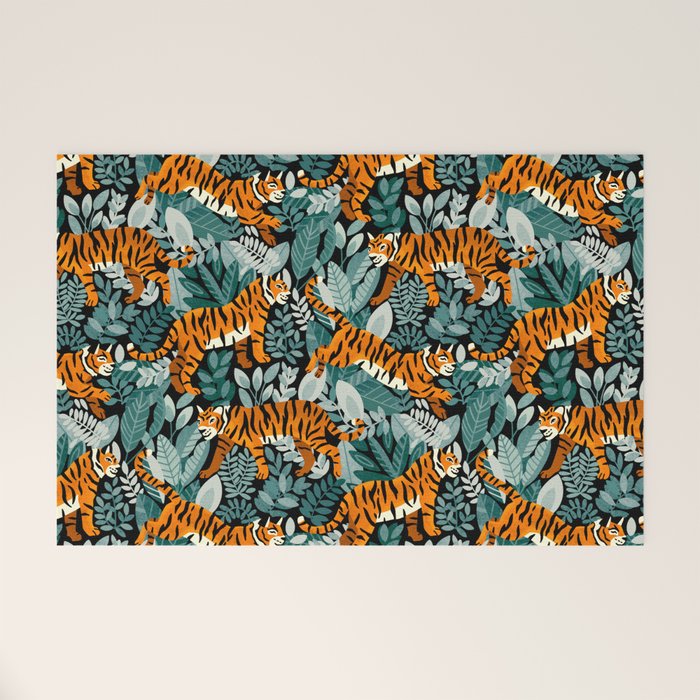 Bengal Tiger Teal Jungle Welcome Mat Gallery Image 1