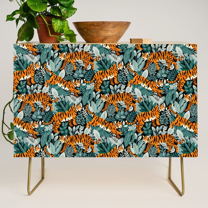 Bengal Tiger Teal Jungle Credenza Gallery Image 1