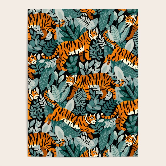 Bengal Tiger Teal Jungle Poster Gallery Image 4